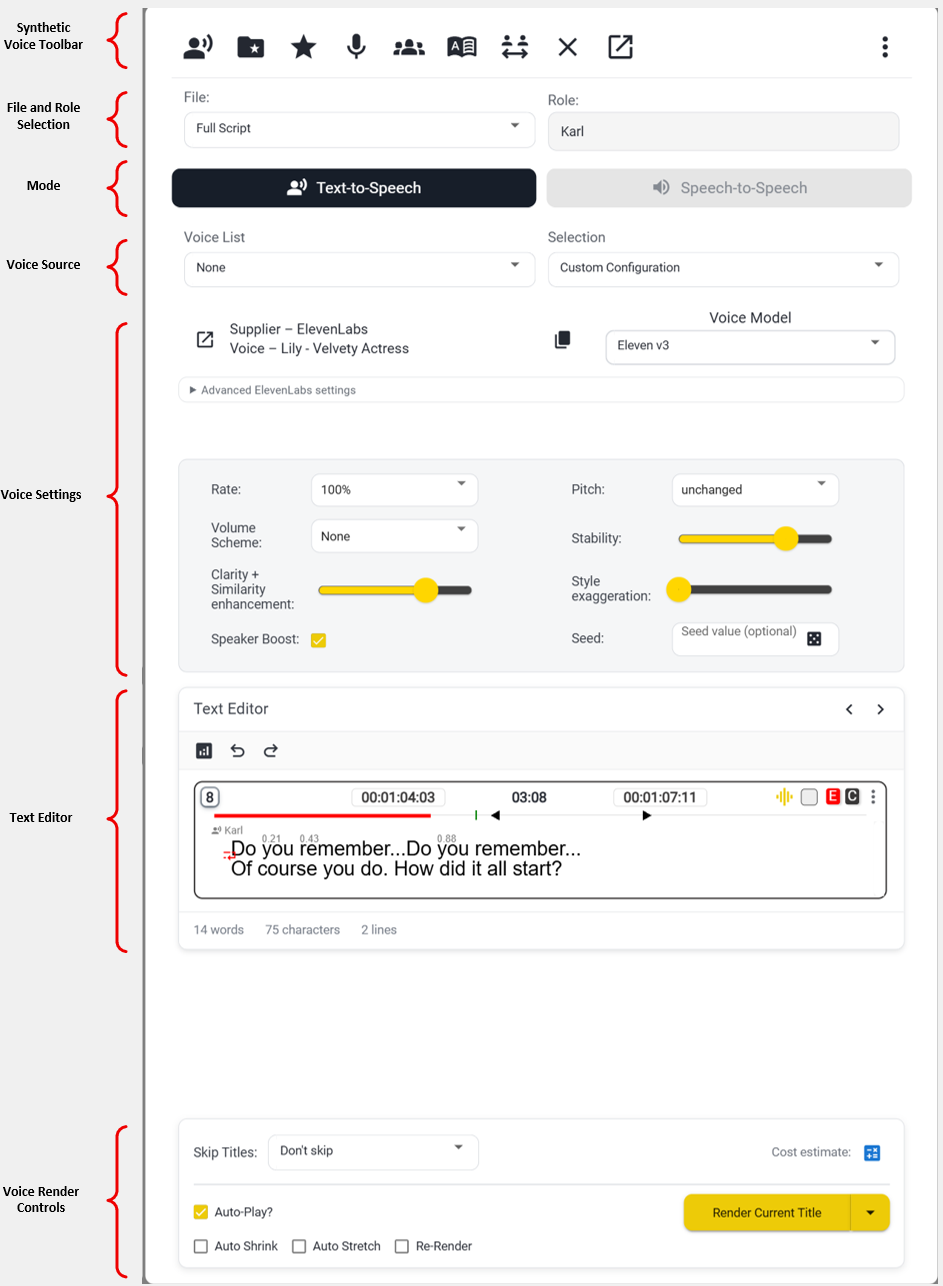 Synth voice widget with annotation